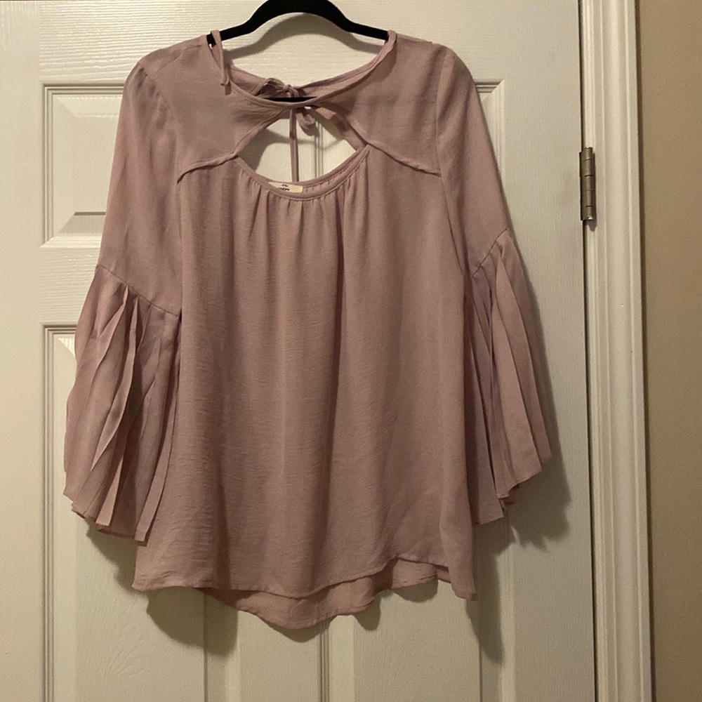 Blush boutique top with accordion ruffle sleeves